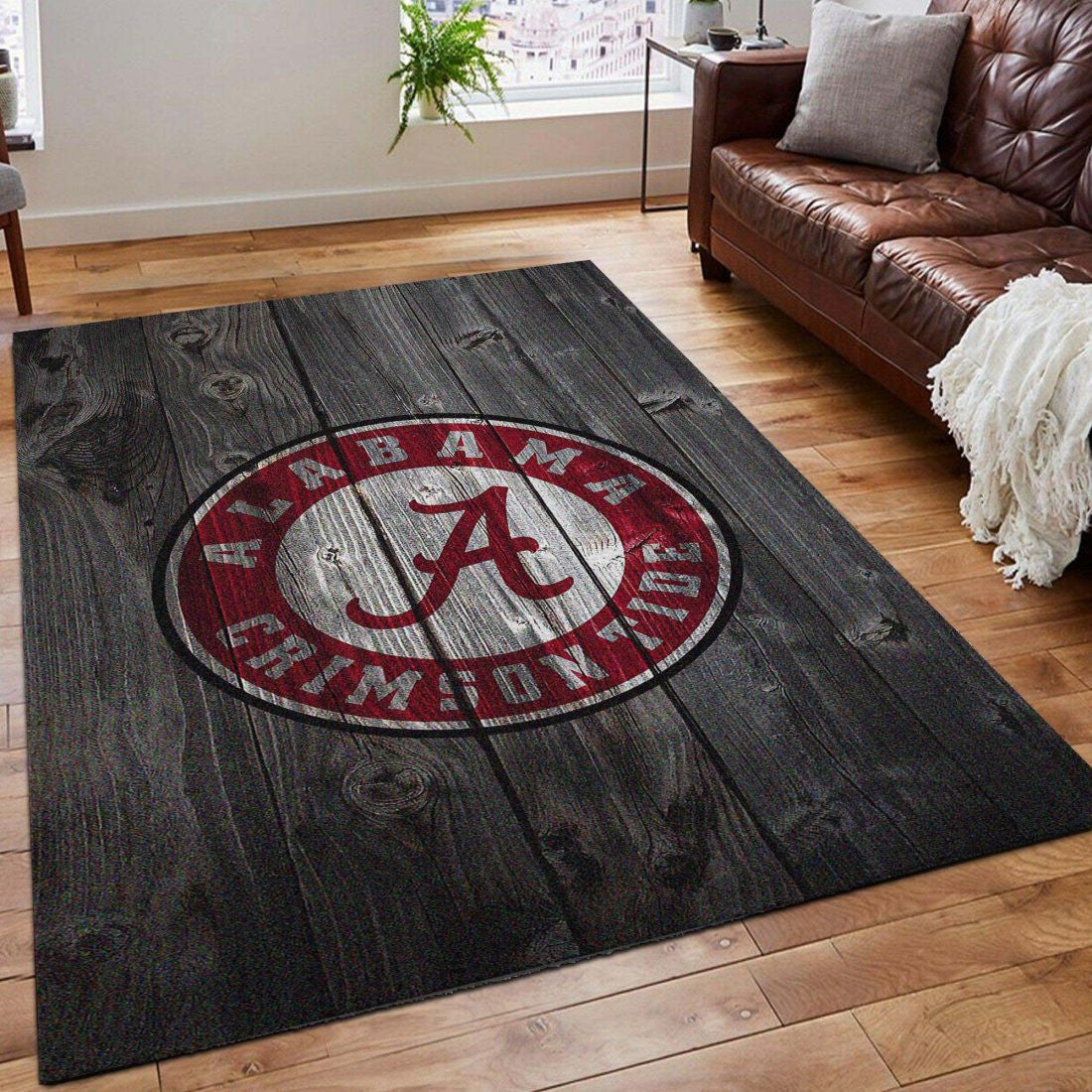 Alabama Crimson Tide Football Team On Wood Carpet Area Rugs