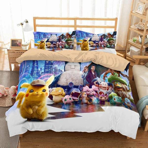 Detective Pikachu and Friends All Characters Duvet Cover Set Bedding Set